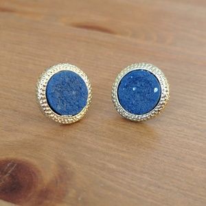 Dark Blue Druzy Studs Set in Hammered Gold